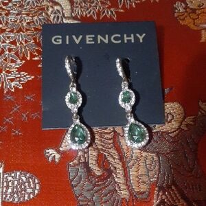 Givenchy Emerald Green and Silver Dangle Earrings
